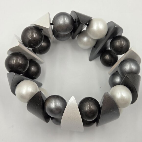 Vintage “Gray & Pearl” Stretch Bracelet 1990s - Picture 4 of 12
